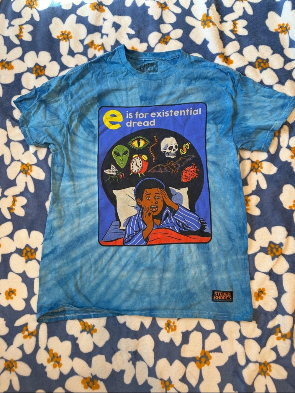Steven Rhodes "e is for existential dread" Tie Dye Graphic Tee